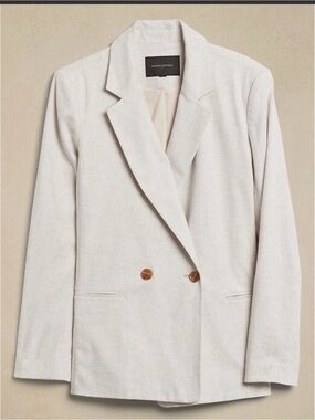 Banana Republic Light Beige Double-Breasted Linen-Blend Blazer😍😍😍